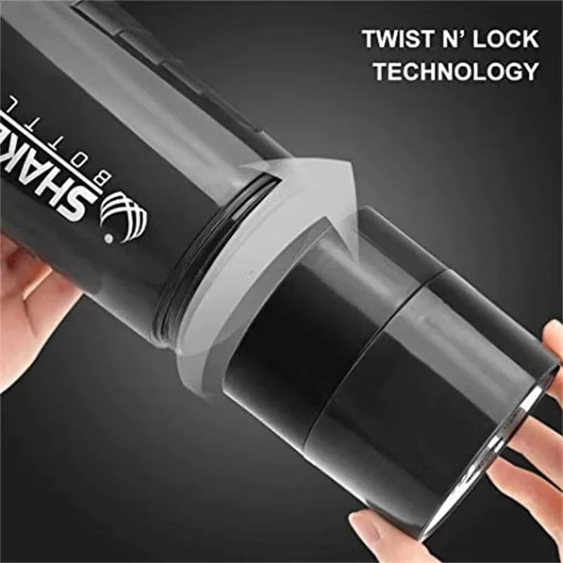 500ML Portable Protein Shaker Cup with Powder Storage Container Mixer Cup Gym Sport Water Bottles with Wire Whisk Ball