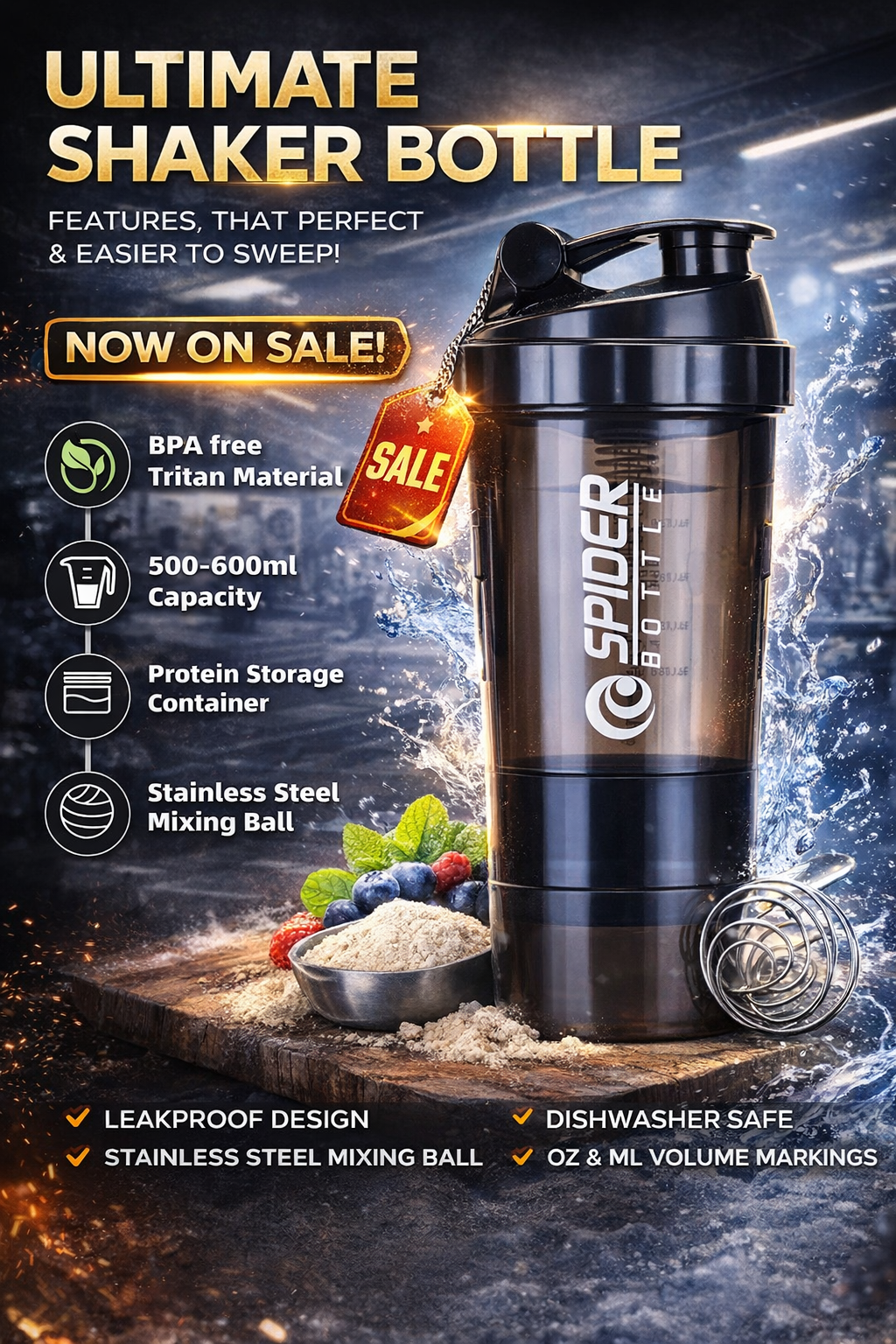 500ML Portable Protein Shaker Cup with Powder Storage 🏋️‍♀️