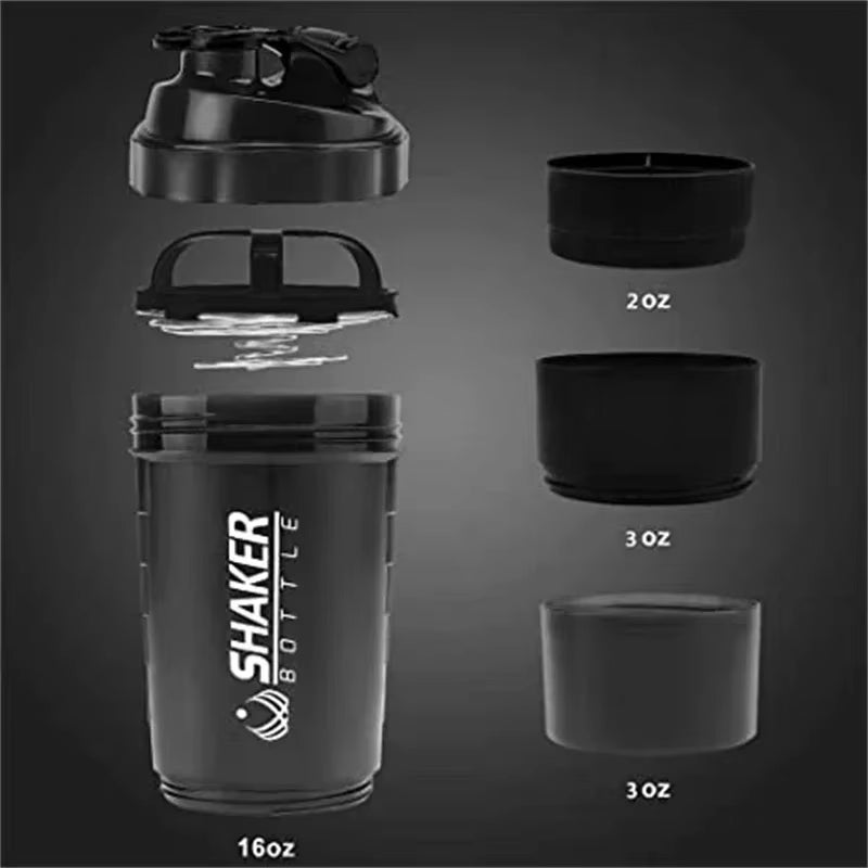 500ML Portable Protein Shaker Cup with Powder Storage Container Mixer Cup Gym Sport Water Bottles with Wire Whisk Ball